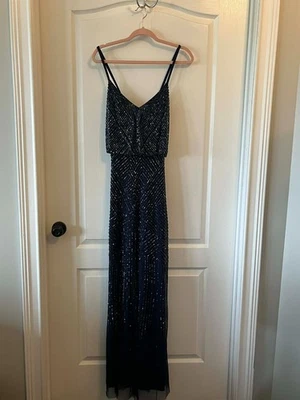 Винтажное платье с бисером Mike Benet темно-синее размер 16 - Изображение 1 из 4