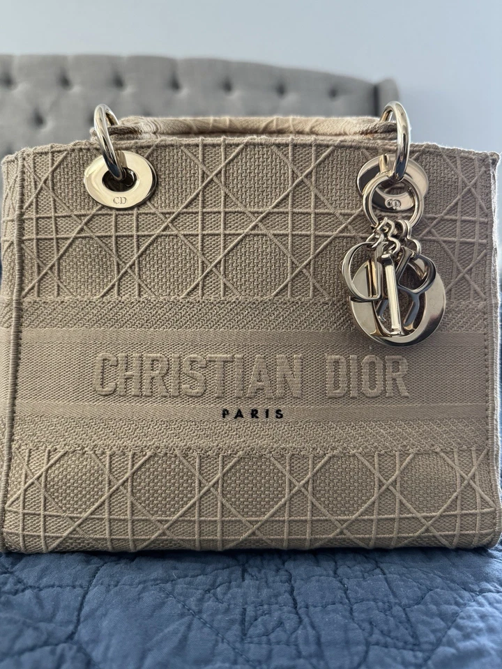 Bolso de Mano Dior Cannage Lady Dior D-Lite Lona Bordada Foto 1 de 4
