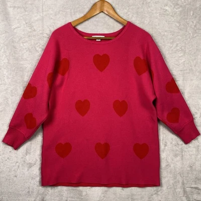 Women’s Heart Sweater Hot Pink Vibrant Bright 1X Kidcore Love Coquette Barbie - Image 1 of 4