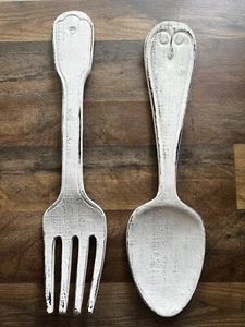 Rustic Kitchen Wall Decor, Fork and Spoon Utensils, Dining Room Breakfast NEW - Picture 1 of 14