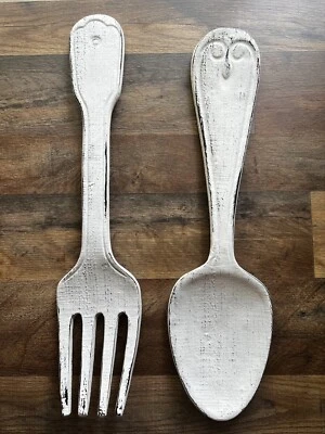 Rustic Kitchen Wall Decor, Fork and Spoon Utensils, Dining Room Breakfast NEW - Image 1 of 4