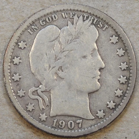 1907-O Barber Quarter 25c VG-F as Pictured Bk2 Cover
