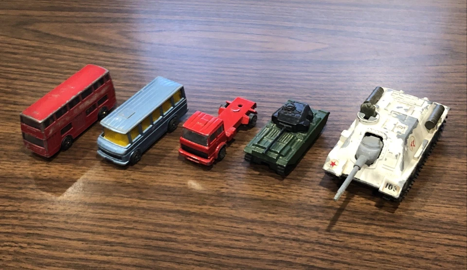 Vintage Lot 5 Corgi Junior Diecast Toy Cars Russian Medium Tank Mercedes Bus - Image 1 of 4
