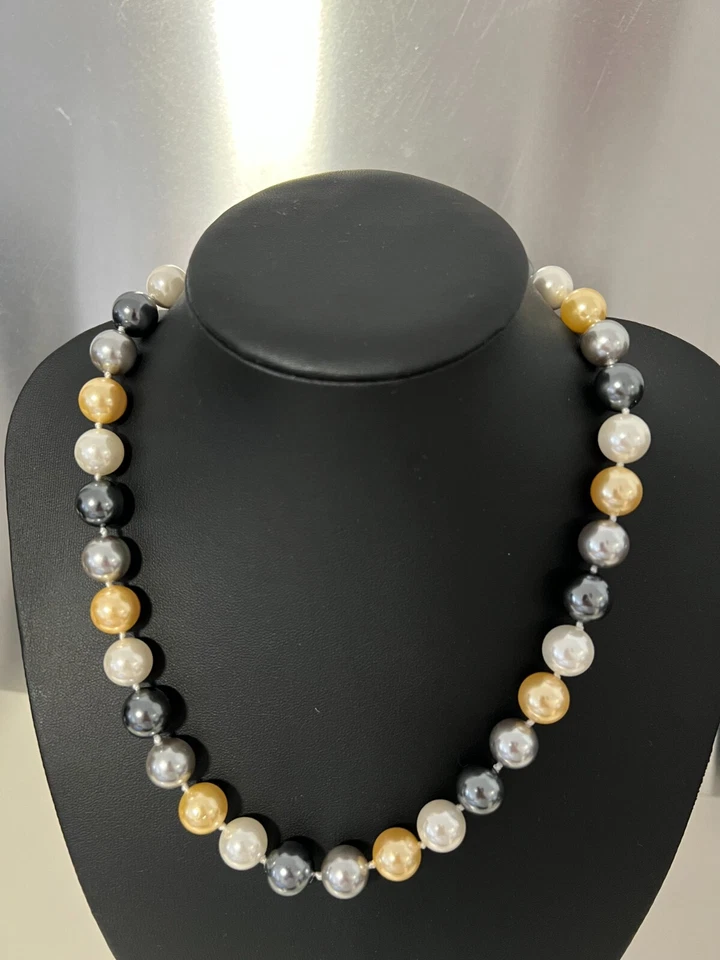 Muschelkernperlen Collier Kette 50cm Magnet Perlen 12 mm Tahiti Südsee Farben127 - Bild 1 von 2