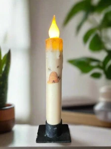 Primitive Handcrafted Spring Summer 7" Beehive w/ Bee's Led Timer Taper Candle - Picture 1 of 4