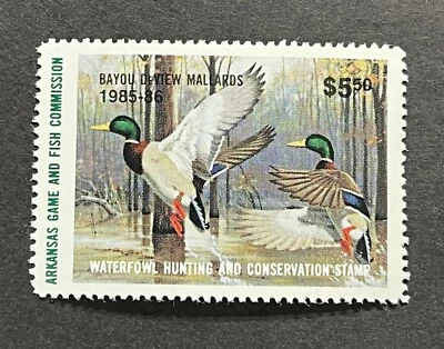 WTDstamps - 1985 ARKANSAS - State Duck Stamp - Lot1 - Mint OG NH  - Image 1 of 2