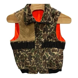 Vintage Hunting Vest Mens Large Reversible Camo Safety Orange Full Zip Tactical - Picture 1 of 8