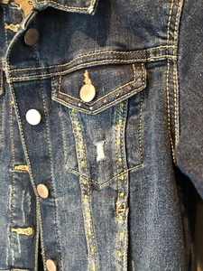 Wonder Nation Girls Small 6-6x Distressed Blue Jean Denim Jacket Rhinestones - Picture 1 of 24