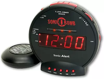 Sonic Bomb Dual Extra Loud Alarm Clock with Bed Shaker, Black |  Vibrating, Heav - Image 1 of 4