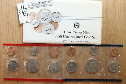 1988 U.S. Mint Set - Uncirculated Coins - 10-Coin Set - PD Cover