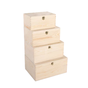Natural Finish Wooden Storage Box DIY Crate With Hinged Lid And Locking Clasp - Picture 1 of 6
