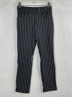 Joe Benbasset Joe B Vestido Pantalones Mujer Pequeño Negro Blanco Rayas Pull On Elástico Foto 1 de 4