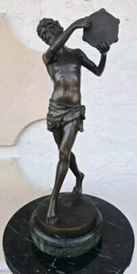 18" Antique 19th Cen. Bronze Sculpture Tambourine Player Henri Alfred Jacquemart - Picture 1 of 21