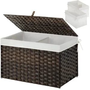 Storage Basket With Lid Handwoven Blanket Storage Basket With Cotton Liner And M - Picture 1 of 6