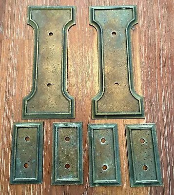 6 Decorative Antique Brass Door Back Plates, Two 3.25  X 8 , Four 1.75  X 3.5  • 24$