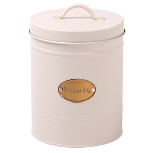Kitchen Cookie Cream Round Canister Biscuit Tin Food Storage Lid Handle Sealed