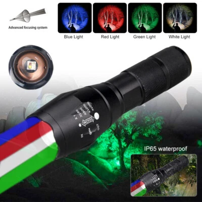 Red Green Blue White Light 4 in 1 Flashlight outdoor Hunting Tactical ZoomTorch - Image 1 of 4