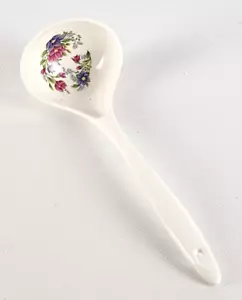 Vintage Melamine Ladle Soup Serving White Floral 11 Inch Decorative 11" - Picture 1 of 11