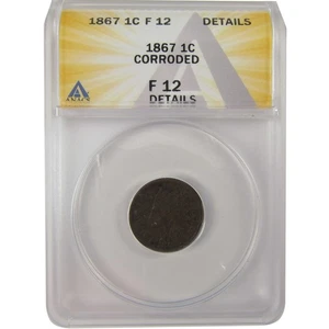 1867 Indian Head Cent F 12 Details ANACS Penny 1c Coin SKU:I20144 - Picture 1 of 4