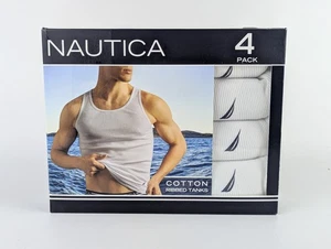 Nautica Ribbed Cotton Tank Top White Men's Size Medium 38-40 4 Pack NIB - Picture 1 of 4