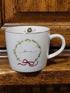 Christmas Wreath Love Mug By Jenny Parkhurst Vintage Car Gold Rim - Imagen 1 de 5