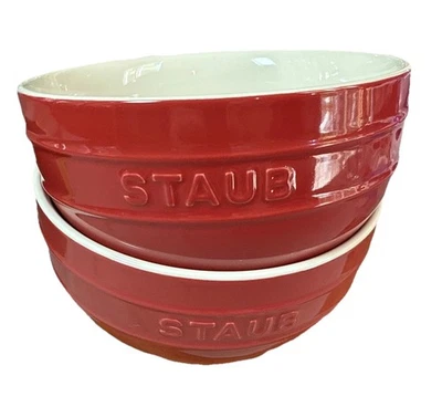 Staub 3.5” High 6.5” Wide Ceramic Bowl Set Cherry Red Two-Piece Dishwasher Safe - Image 1 of 4