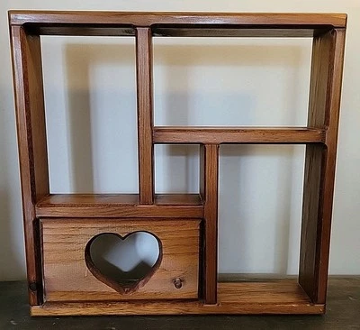 Vtg Wooden Wall Shelf Country core Heart Cut Out Door Hanging 3 tier Handmade  - Image 1 of 4