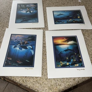 Vintage 1994 Wyland & Jim Warren dolphin rides Art Prints Matted 11" x 14" Lot - Picture 1 of 7