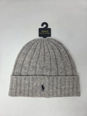 Polo Ralph Lauren Wool Blend Knit Cuffed Beanie Hat, Gray/Navy Pony Logo NEW - Image 1 of 4