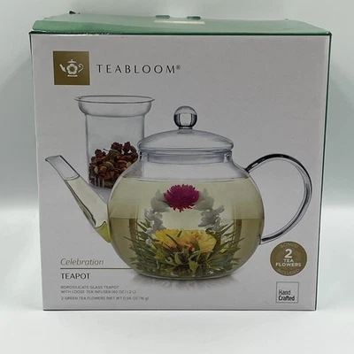 Teabloom Celebration Glass Teapot with Loose Tea Glass Infuser - New In Box - Image 1 of 4