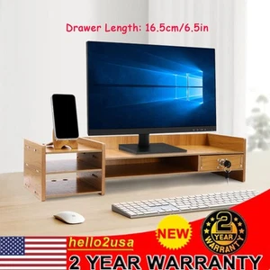 Wood Monitor Stand Riser Computer Desk Storage Shelf Organizer Holder Drawer - Afbeelding 1 van 16