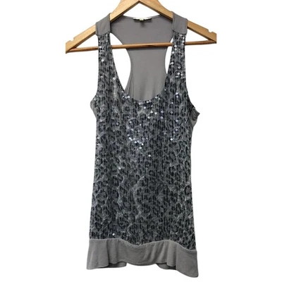 Camiseta sin mangas Matty M para mujer XS leopardo animal lentejuelas espalda deportiva gris negro Foto 1 de 4