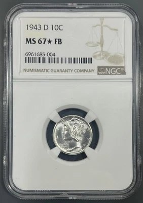 1943-D NGC MS67FB Star Mercury Silver Dime 10c - Die Polish PQ - Image 1 of 2