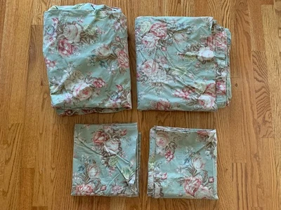 Juego de 4 hojas CHARLOTTE RALPH LAUREN verde salvia floral rey casa de campo Foto 1 de 4