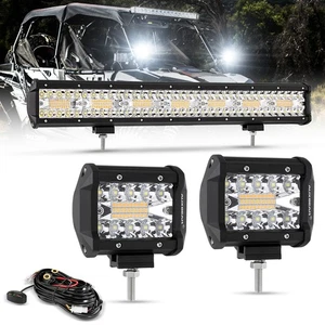 AUXBEAM 20" 420W LED Light Bar + 2x 4'' LED Pods Amber White for Can Am Maverick - Bild 1 von 12