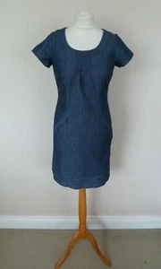 FAB Boden Indigo Blue Denim Pintuck Pleat Shift Dress Size 8R VGC Pockets WH587 - Picture 1 of 8