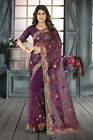 Designer Purple Resham Coding Sequence Embroidery Work Sari Net Party Wear Saree