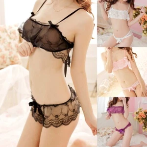 Sheer Lace Bra and Panties Set for Women Sexy Nightwear Underwear Sleepwear - Picture 1 of 16