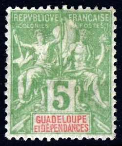 GUADELOUPE 1892 5c. Green/Lightl Green Tablet Key-Type SG 38 MINT - Picture 1 of 2