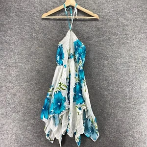 New Aloha Fashion Dress Women One Size White Floral Shift Short Halter Neck - Picture 1 of 11