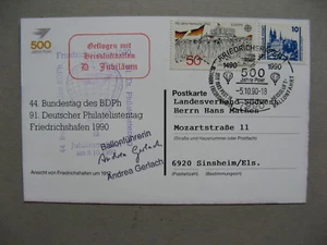 GERMANY BRD, balloon-card 1990, 500 years post, Friedrichsh. pilot Andre Gerlach - Picture 1 of 2
