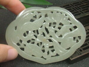 Antique Chinese Nephrite Celadon-HETIAN-OLD Jade 2-BRID- pendant