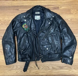 Vintage Leder Motorrad Bikerjacke mit Harley Davidson Patches - Bild 1 von 15