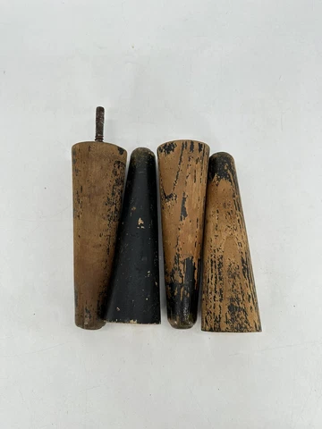 Vintage Furniture Wooden MCM Table Legs Metal Tips Cover