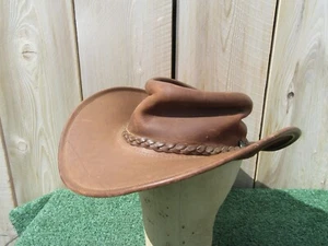 Genuine Jackaroo Brown Leather Outback Hat Made in Australia Size Large - Picture 1 of 9
