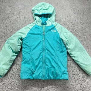 The North Face Girls Jacket L 32x21 Green Blue Reservable Hoodie Youth Outdoor - Picture 1 of 9
