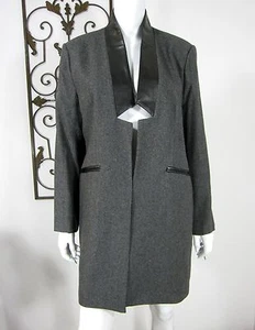CALESSA NWT LONG SLEEVE LEATHER TRIM KNEE LENGTH BLAZER SIZE XL SOLID GRAY  - Picture 1 of 11