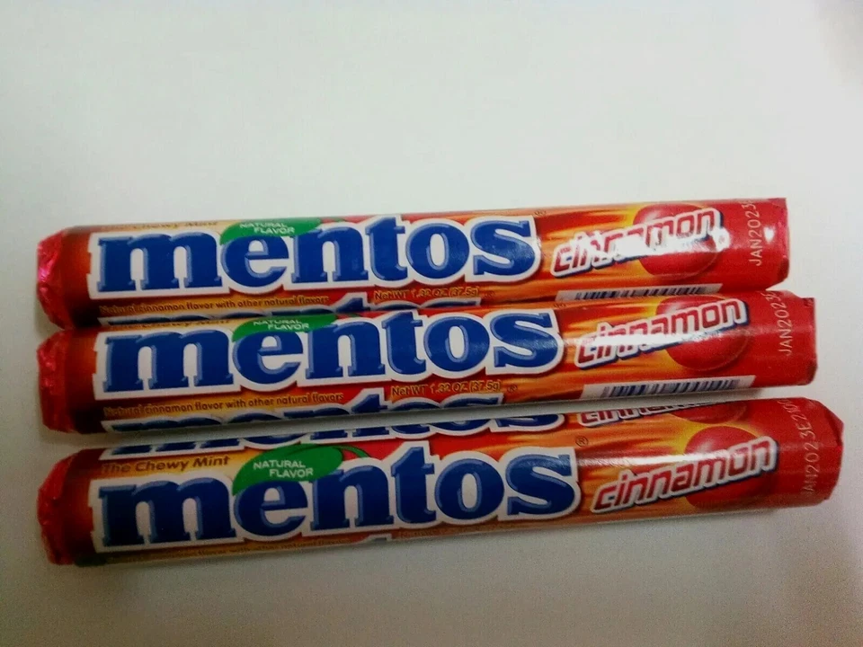 3 x 37.5g  MENTOS Rolls Cinnamon Chewy Mint Candy Lollies  - image 1 of 1