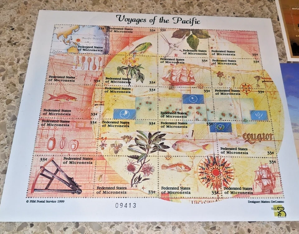 Viaje del Pacífico Micronesia 1999 - Hoja de 20 estampillas - Expo Mundial Australia Foto 1 de 4