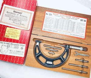 Starrett 224AA-RL Interchangeable Anvil Micrometer .001" 0-4"Range w/Case - NICE - Picture 1 of 19